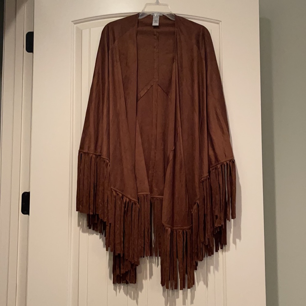 Brown Faux suede fringe wrap, super soft and stylish!